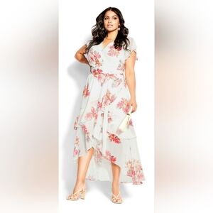 🎀✨️City Chic High-Low Dress with Pink Floral Pattern